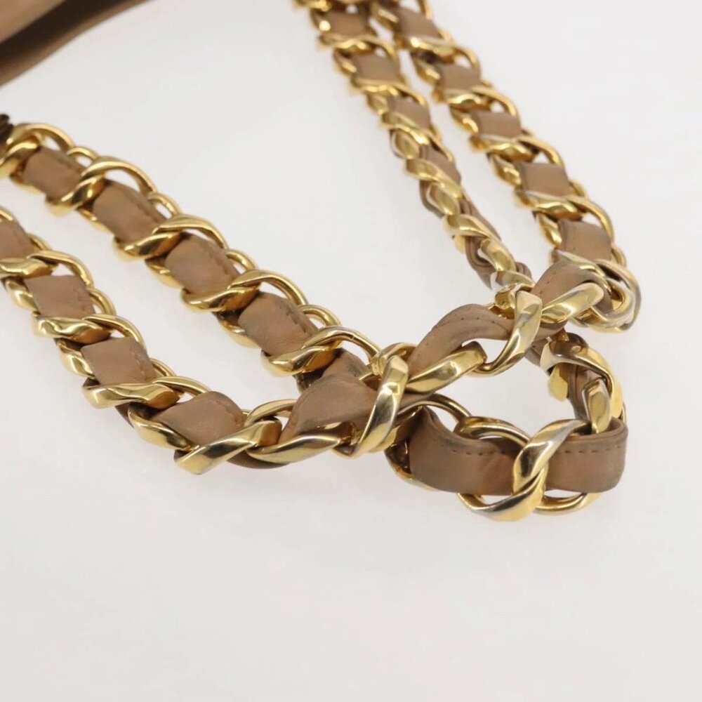 CHANEL COCO Mark Chain Tote Bag Lamb Skin Beige Gold CC Auth bs29597 - Picture 8 of 16